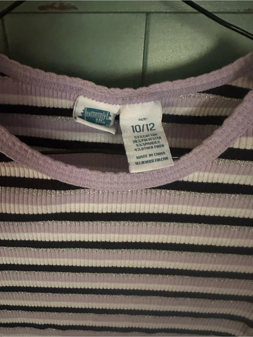 Justice Lavender, Black & White Striped Ribbed Tee